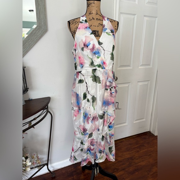 Adrianna Papell White Dress with Pink and Blue Accents resort travel 12 - Picture 3 of 9